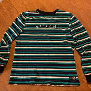 Longsleeve striped Welcome shirt, small. Streetwear